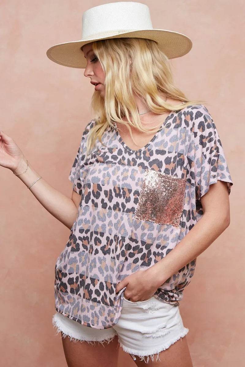 BiBi Leopard Stripe Printed Jersey T-Shirt