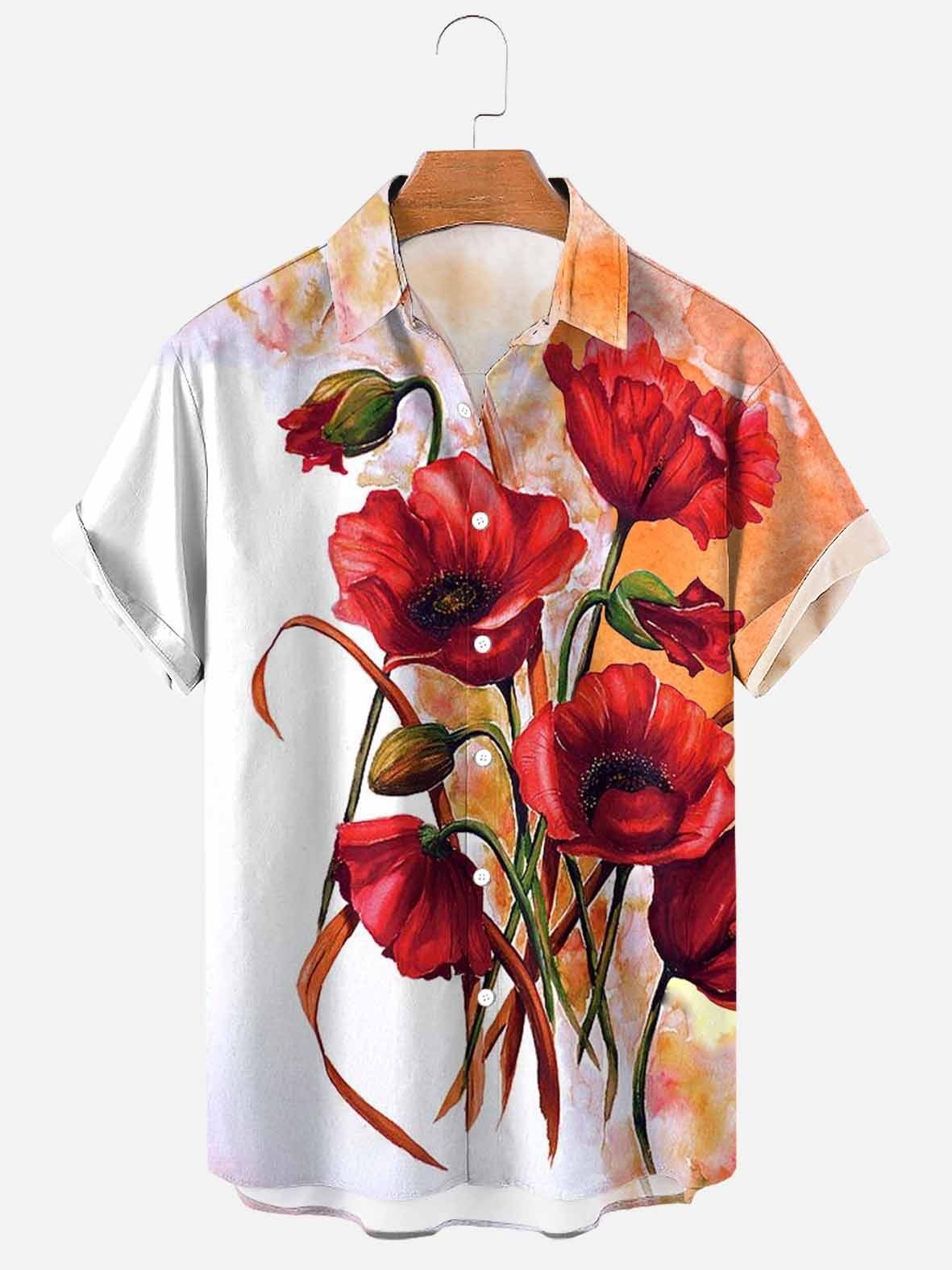 Summer Flower Pattern Seaside Men's Clothing Print Shirt