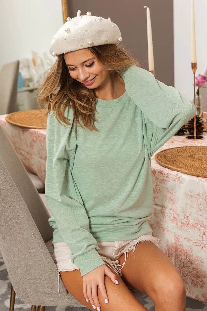 BiBi Slub Terry Puff Shoulder Sweatshirt