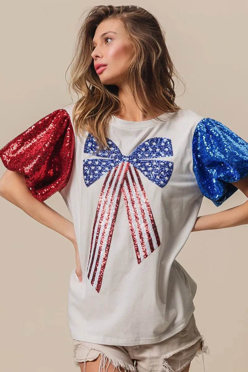 BiBi Sequin American Flag Bow Top