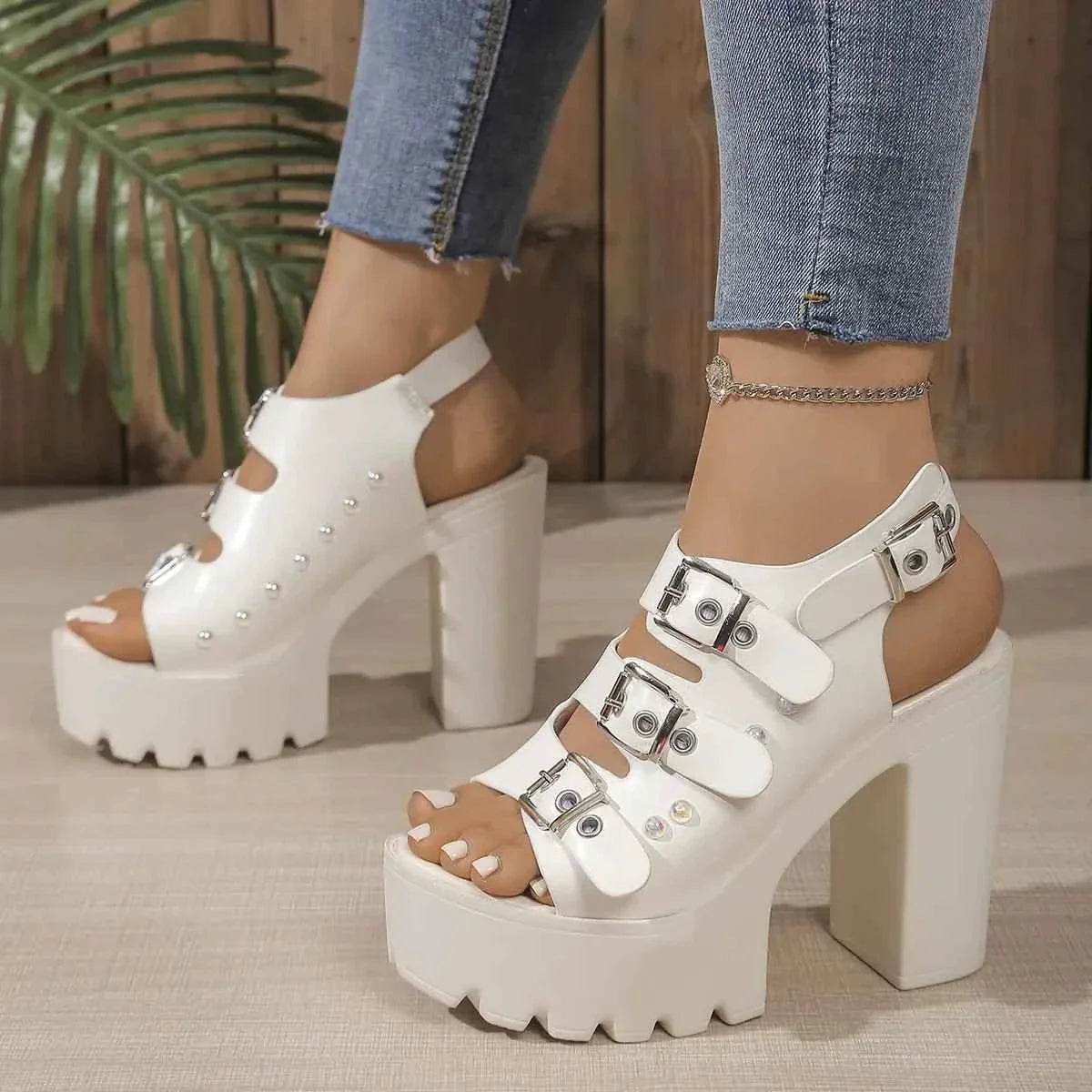 Buckle Platform Block Heels Sandals