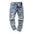 Knee hole patch patch cloth jeans men and women personality tide brand light blue Slim feet long pants