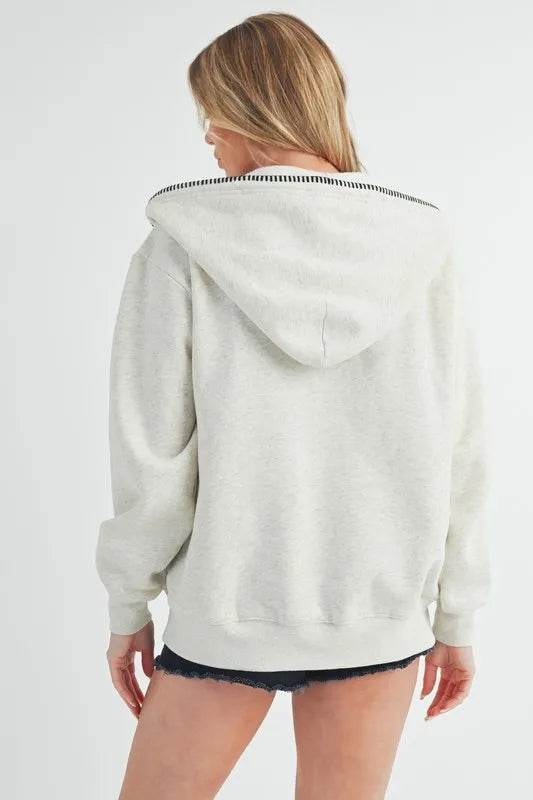 Aemi + Co Contrast Trim Zip Up Hoodie Jacket