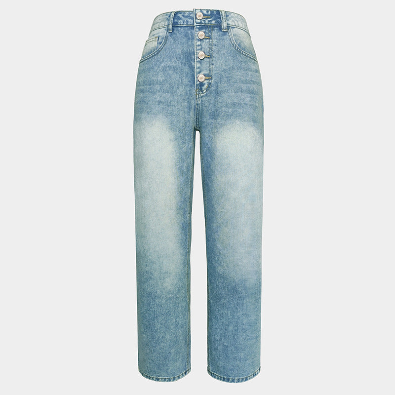 New Jeans Loose Leisure All-matching Simple And Thin Half-length Pants Straight-leg Pants Women