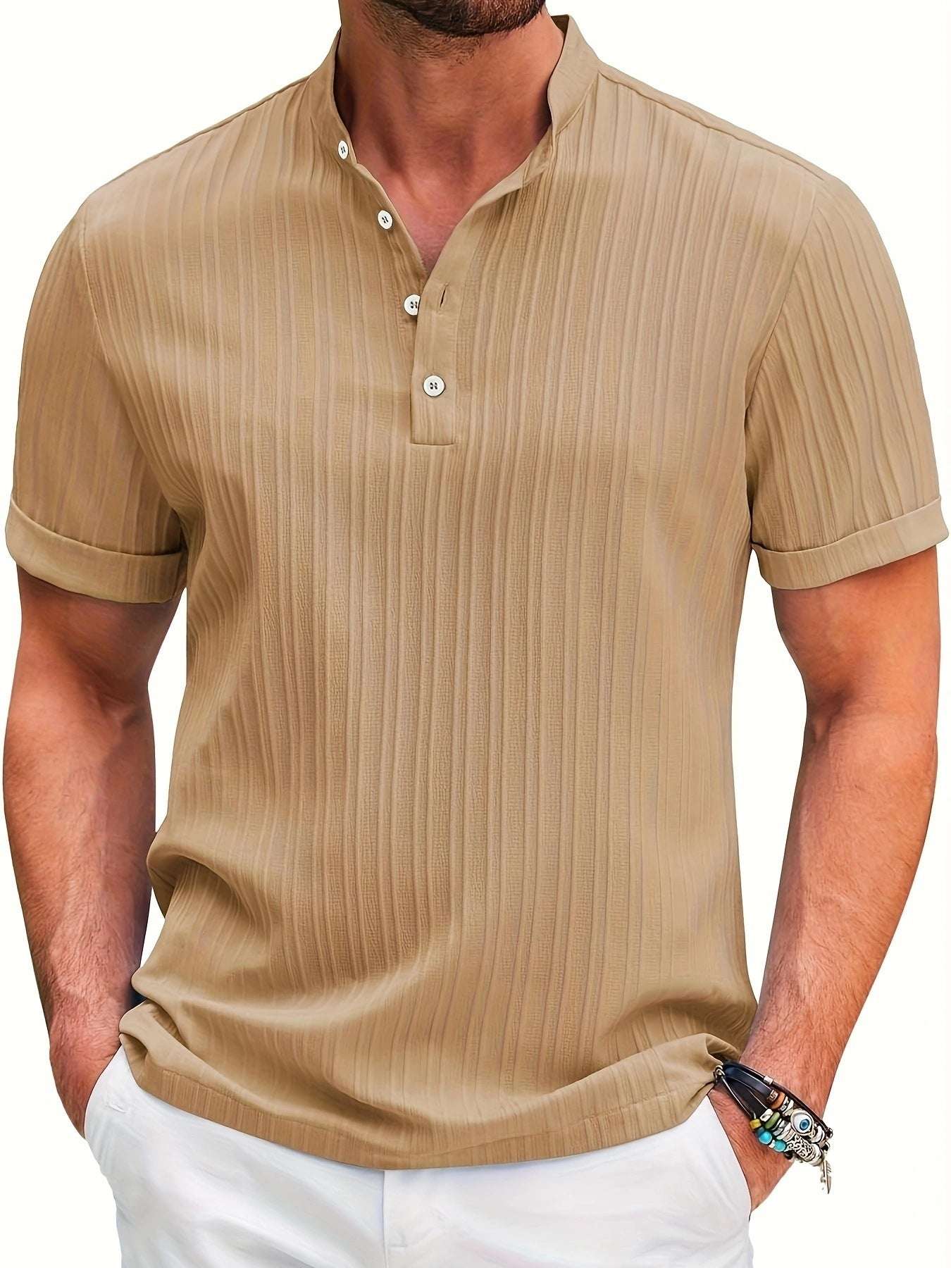 New Men's Retro Cotton And Linen Stripes Loose Shirt