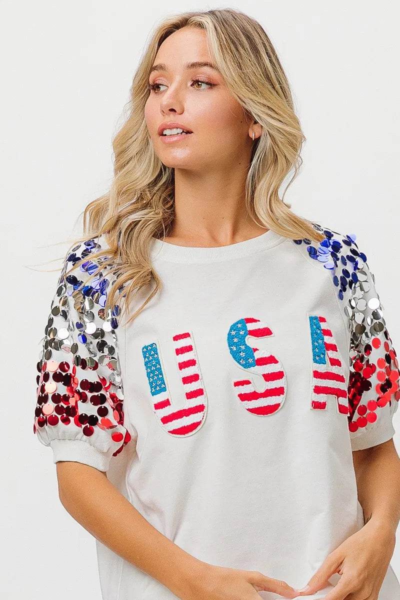 BiBi American Flag Theme Sequin Top