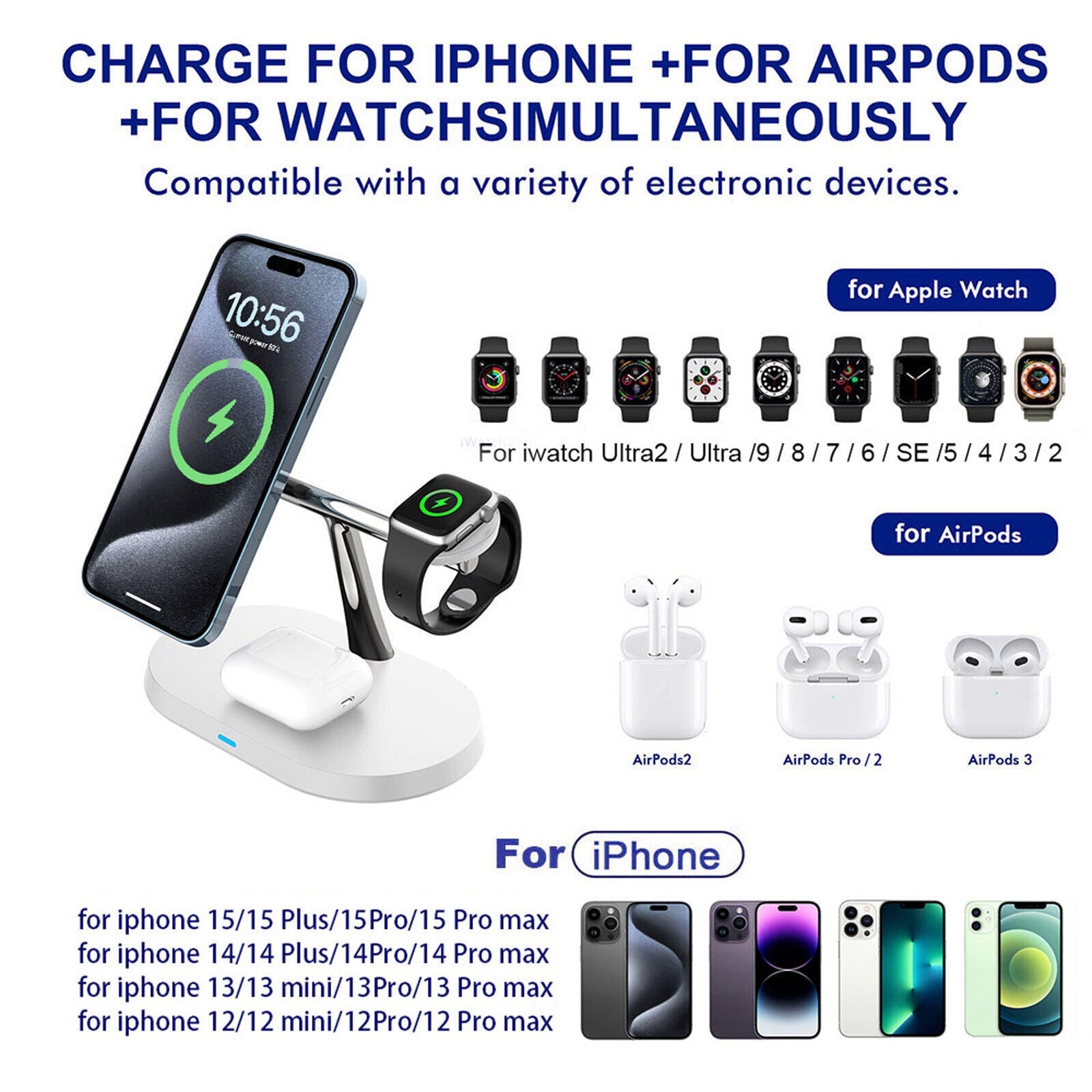 3in1 Magnetic Wireless Charger Stand For IWatch AirPod  15 14 13 16