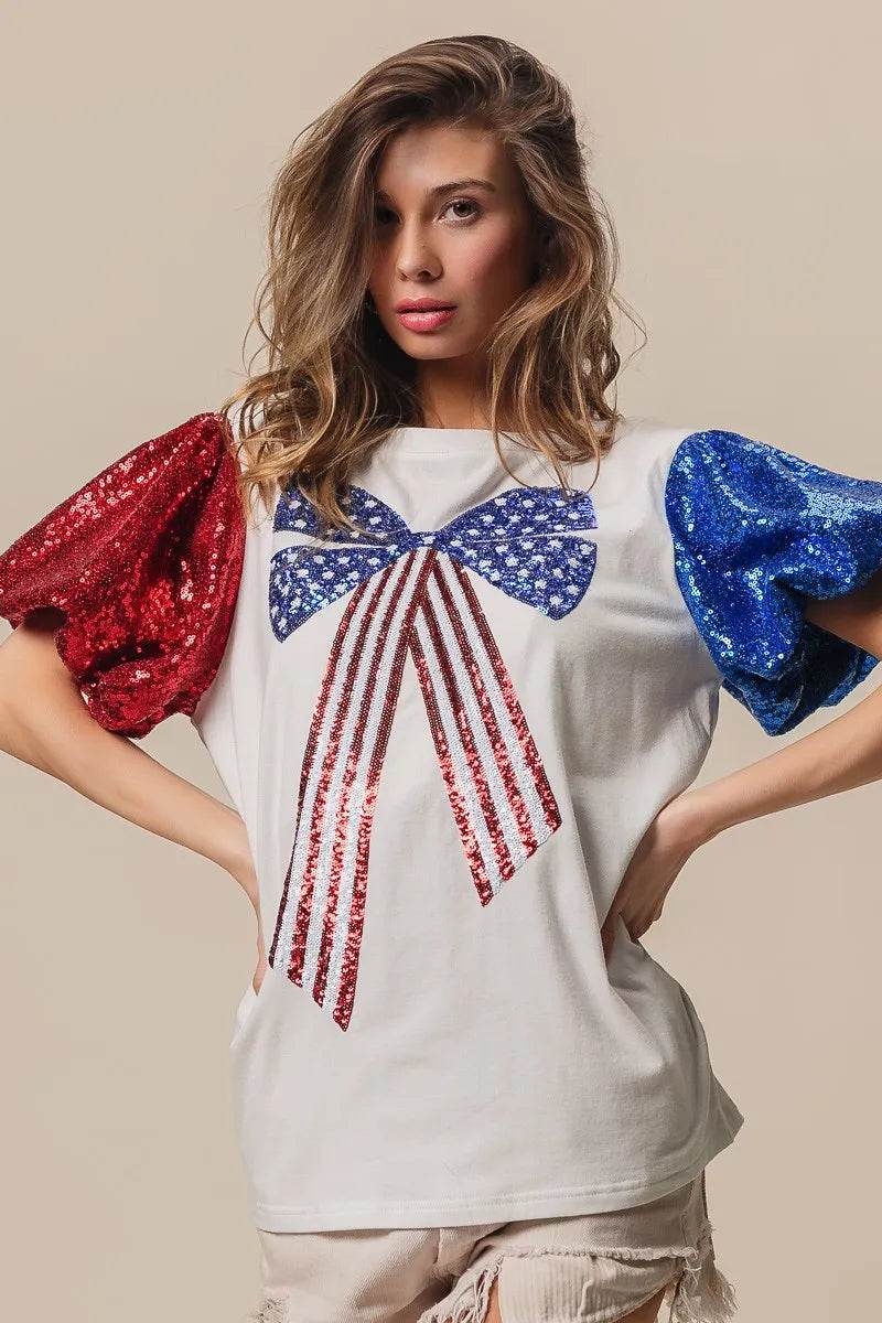 BiBi Sequin American Flag Bow Top