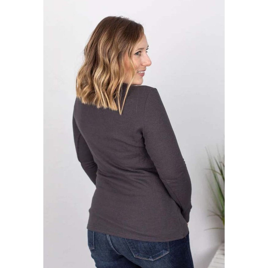 Charcoal  Henley Shirt Women  Long Sleeve with Thumb Holes