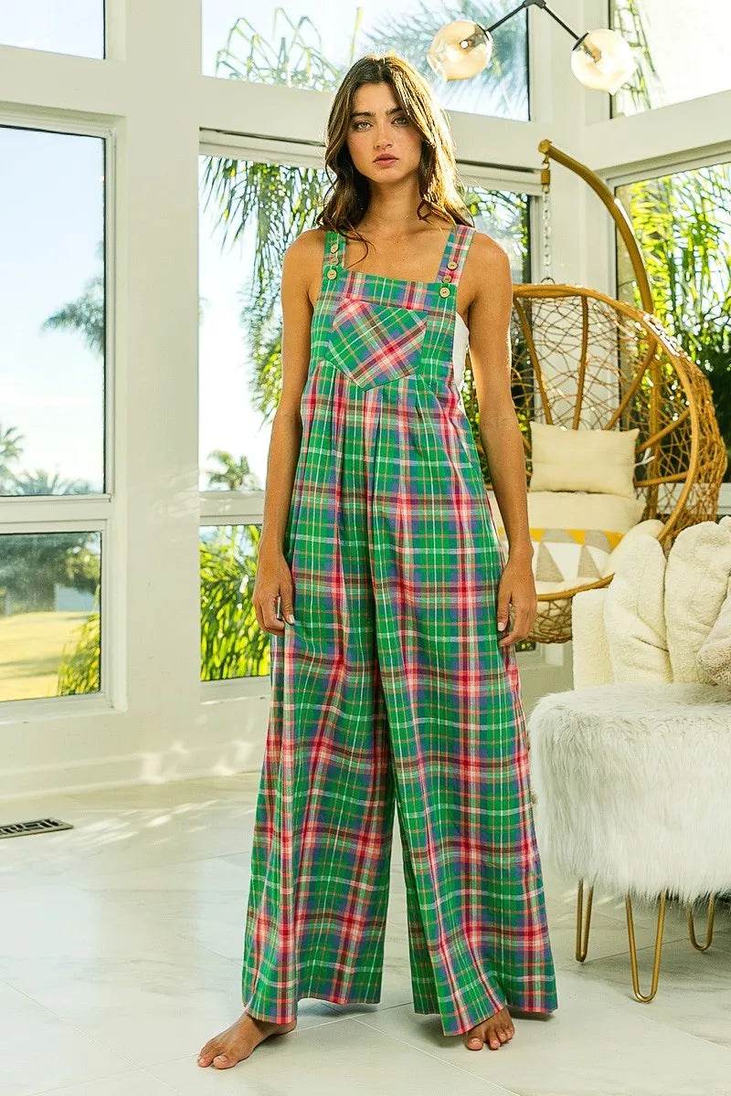 BiBi Multi Color Check Plaid Overall