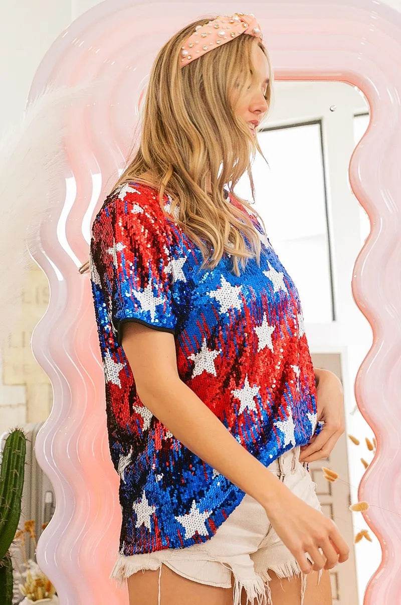 BiBi American Theme Star Pattern Sequin Top