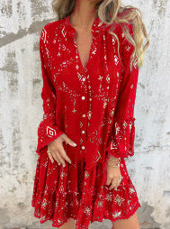 Solid Color Bronzing Fashion Horn Lace Sleeve Hollow-out Plus Size Dress