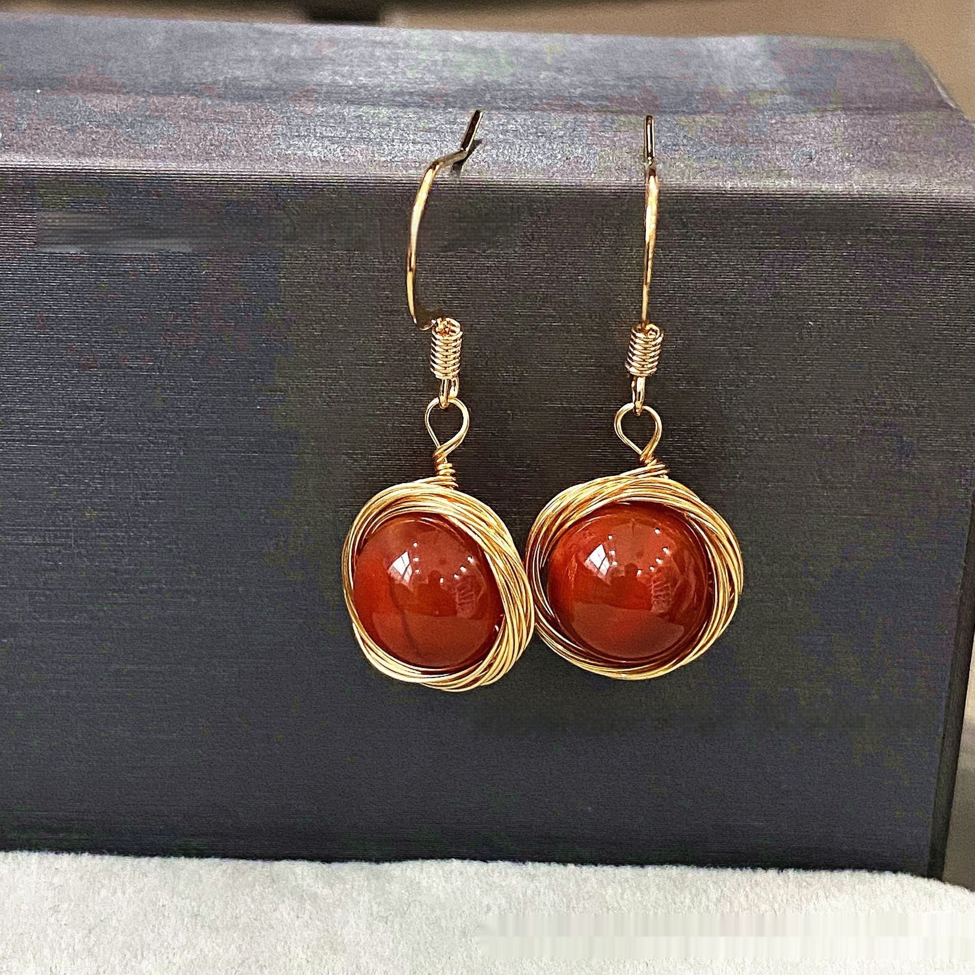 Red Agate Freshwater White Pearl Earrings