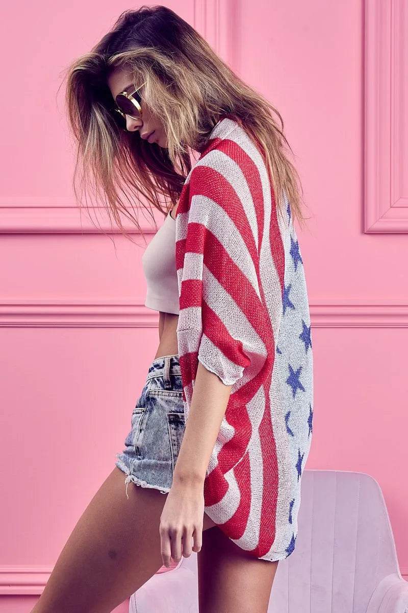 BiBi American Flag Theme Cocoon Knit Cardigan