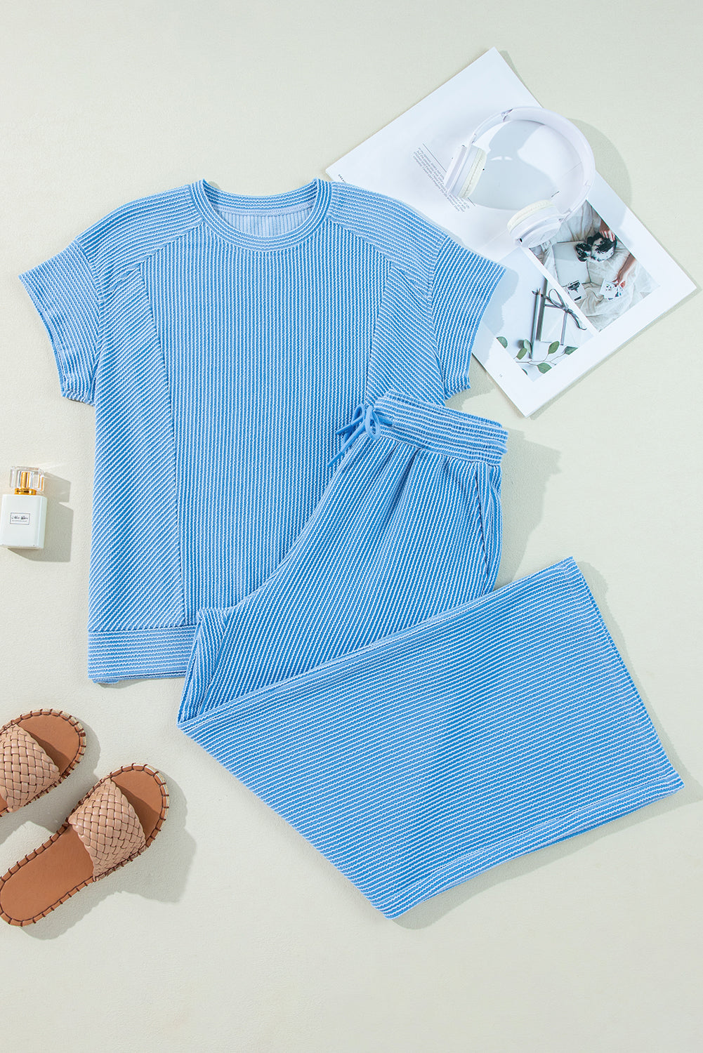Leilany Corded Knit Short Sleeve Set