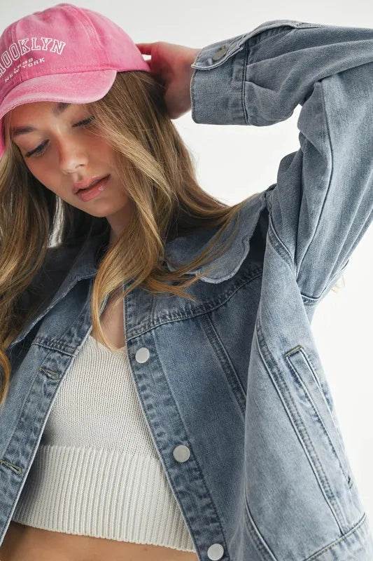 MABLE Scallop Peter Pan Collar Denim Jacket