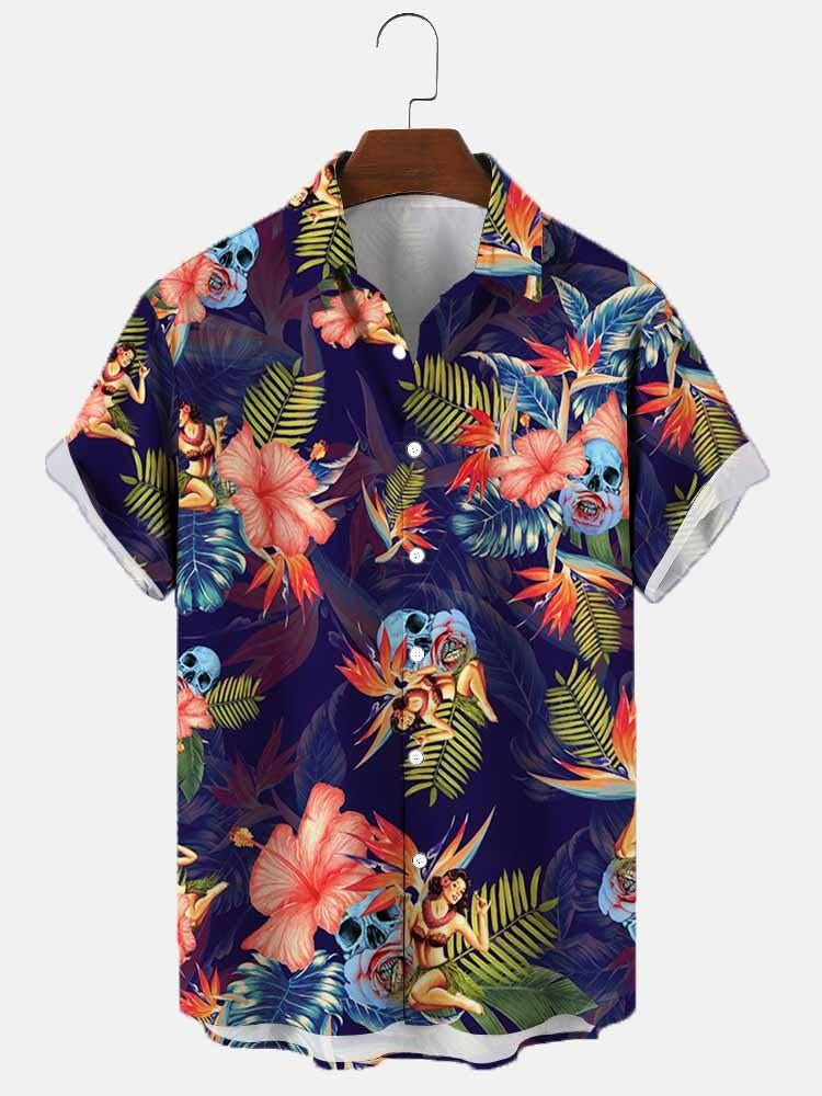 Summer Flower Pattern Seaside Men's Clothing Print Shirt