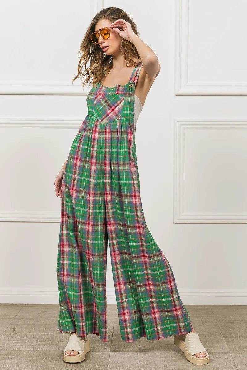 BiBi Multi Color Check Plaid Overall