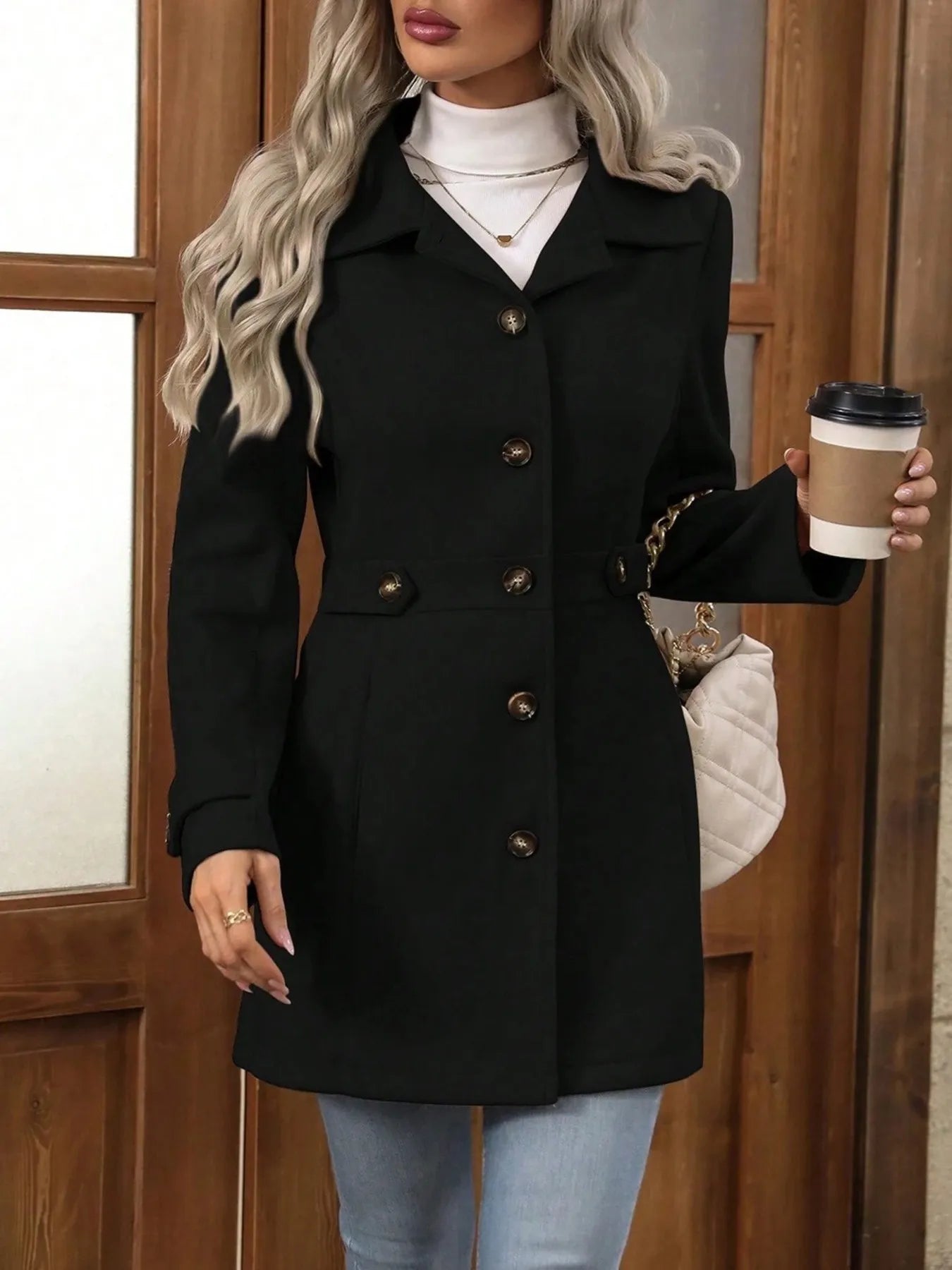 Button Up Long Sleeve Coat