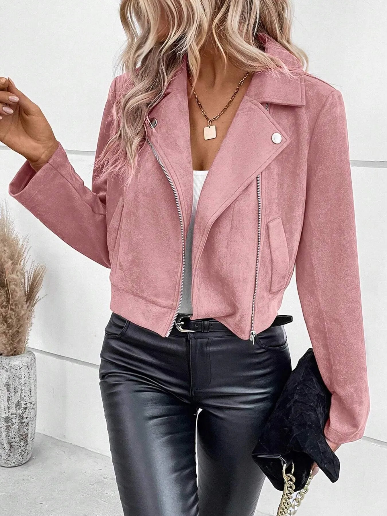 Bold & Bossy Zip-Up Suede Moto Crop Jacket