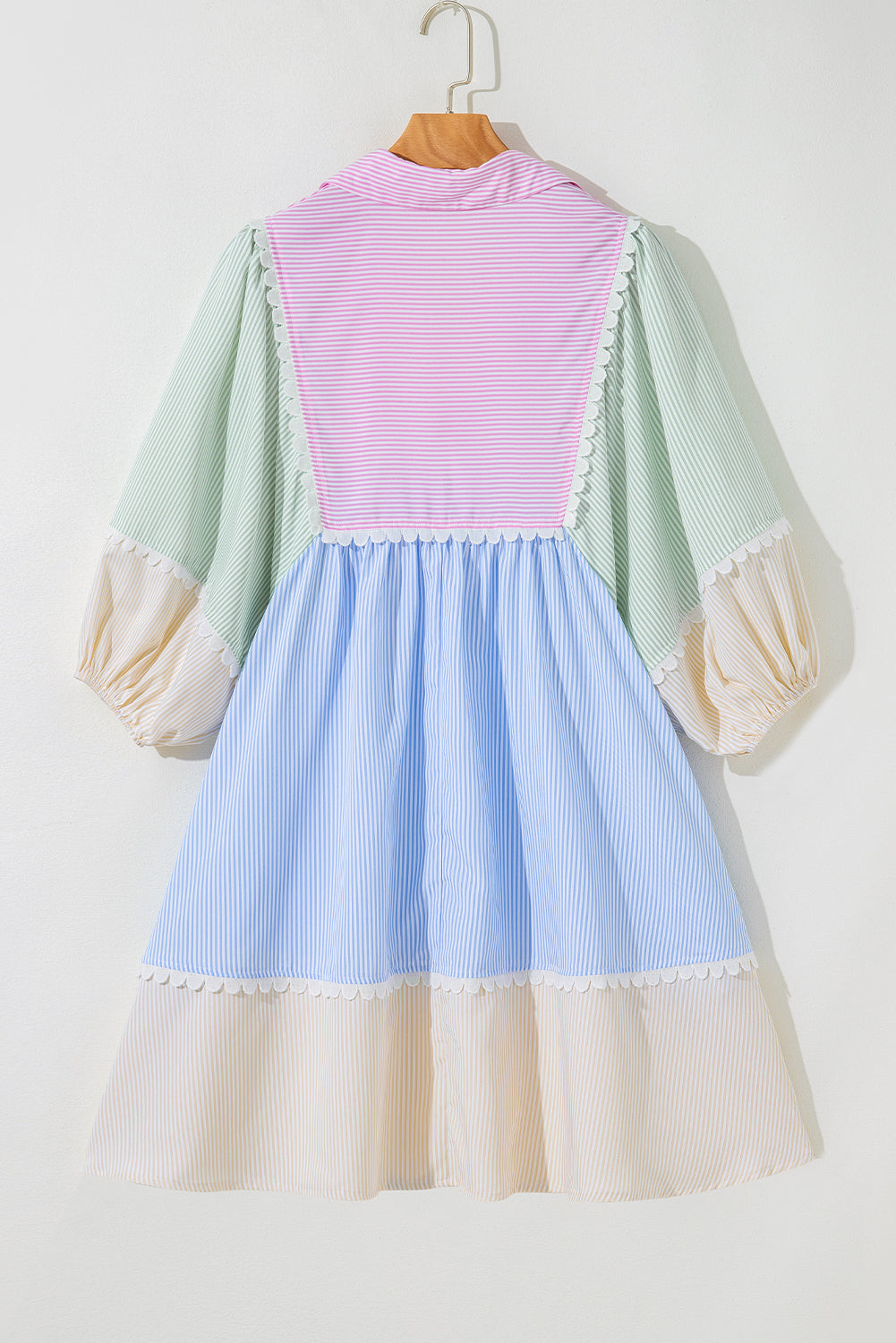 Joelle Striped Ric Rac Puff Sleeve Collared Mini Dress