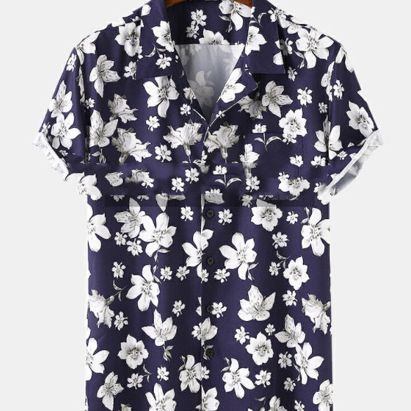 Summer Flower Pattern Seaside Men's Clothing Print Shirt