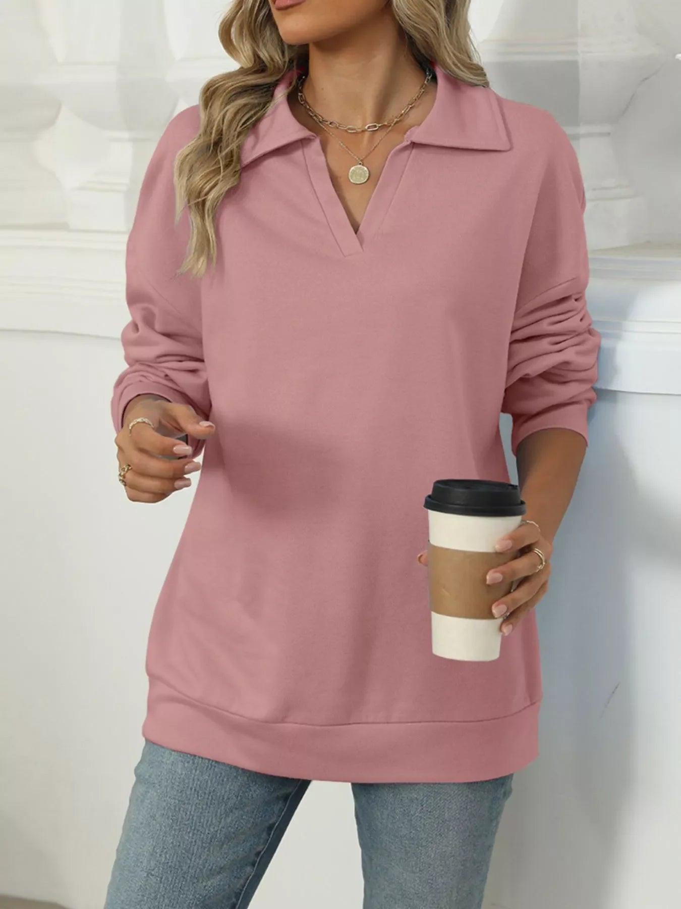 Johnny Collar Long Sleeve Sweatshirt