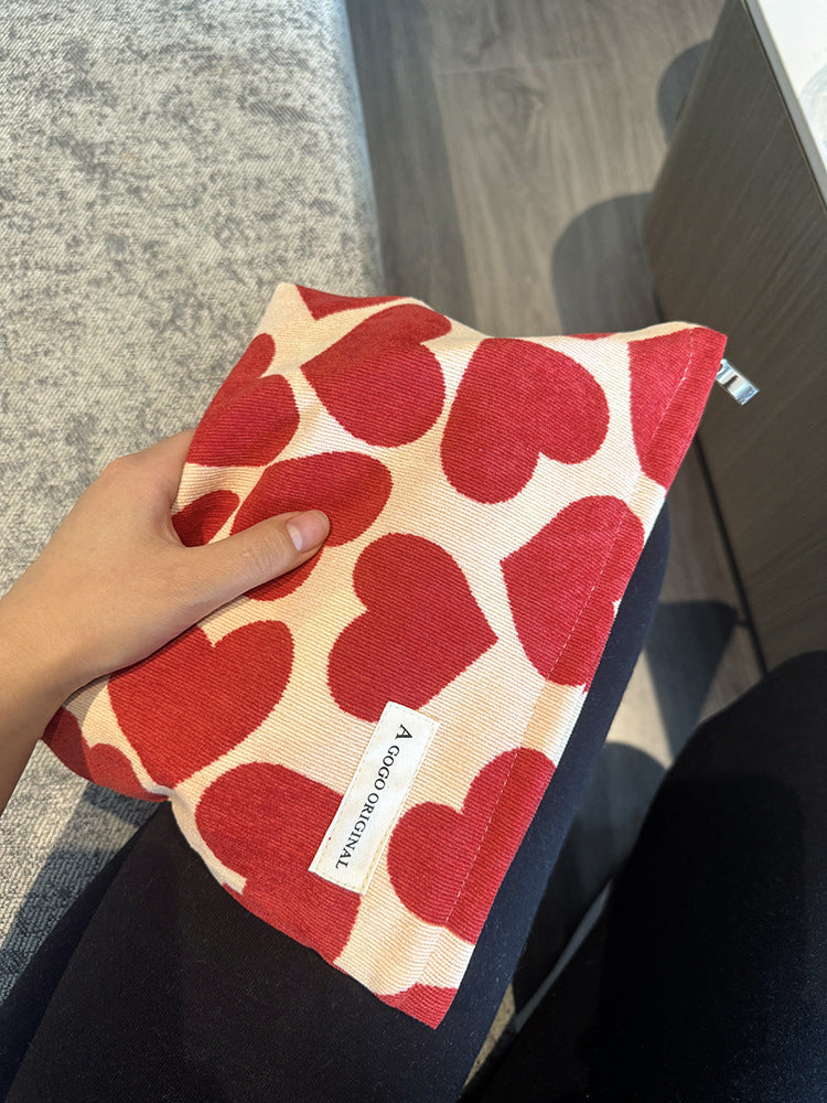 Corduroy Love Heart Cosmetic Bag Portable Skin Care Products Buggy Bag