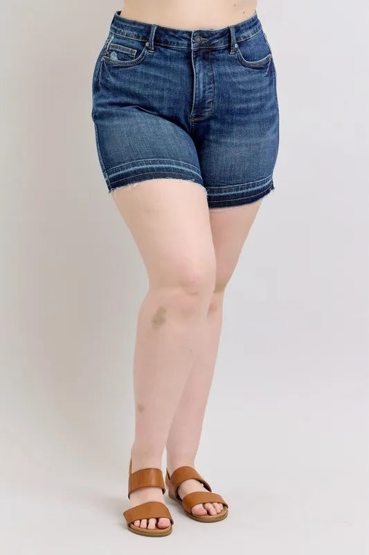 Judy Blue Full Size High Waist Tummy Control Destroy Release Hem Denim Shorts Plus Size