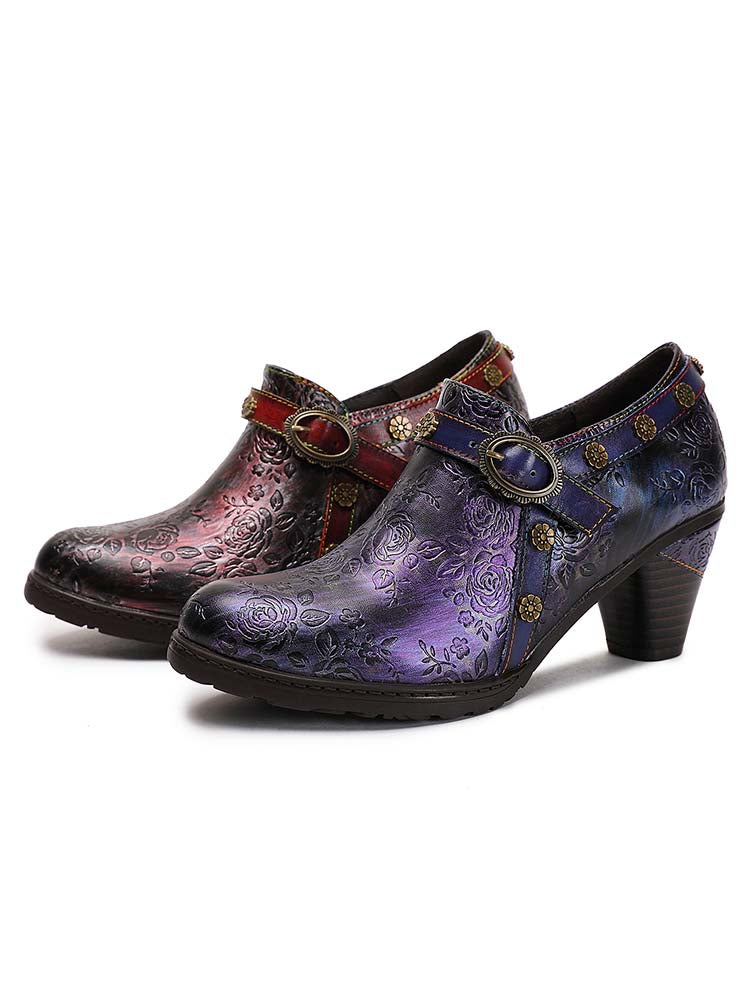 Adalee Retro Floral Embossed Shoes