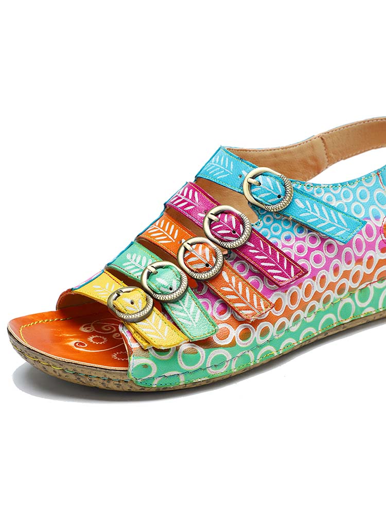 Comfy Printed Leather Flower Sandals
