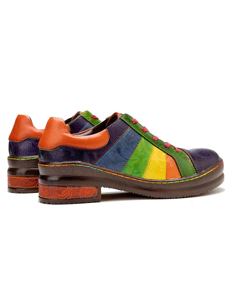 Casual Lace Up Loafers Shoes Women's Leather Comfy Flats