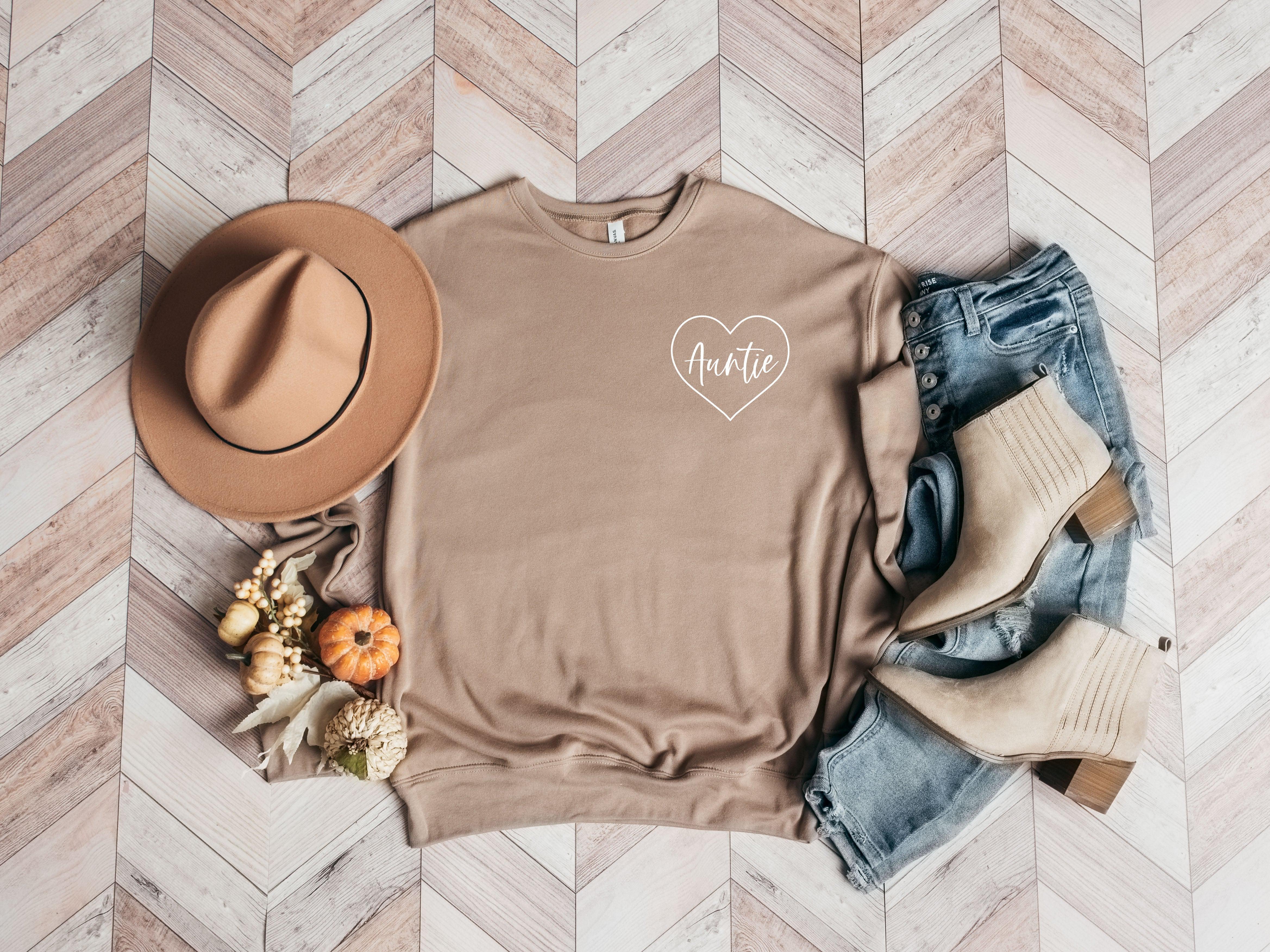 Auntie Heart Around Drop Shoulder Sponge Fleece Crewneck Sweatshirt