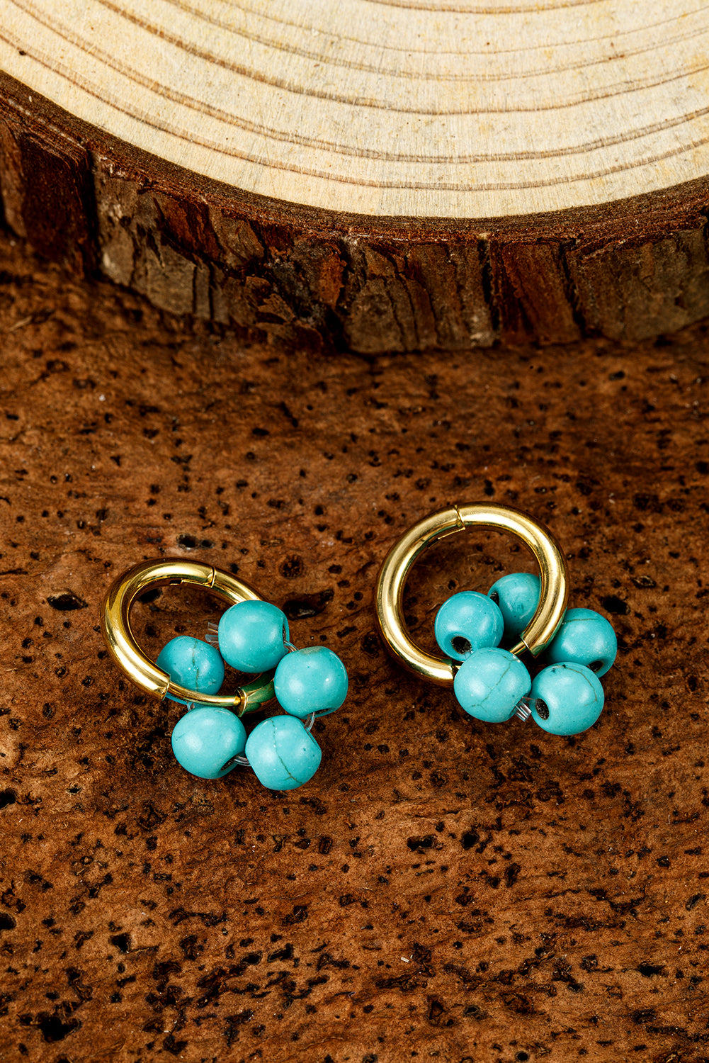 Turquoise Flower Shape Hoop Earrings