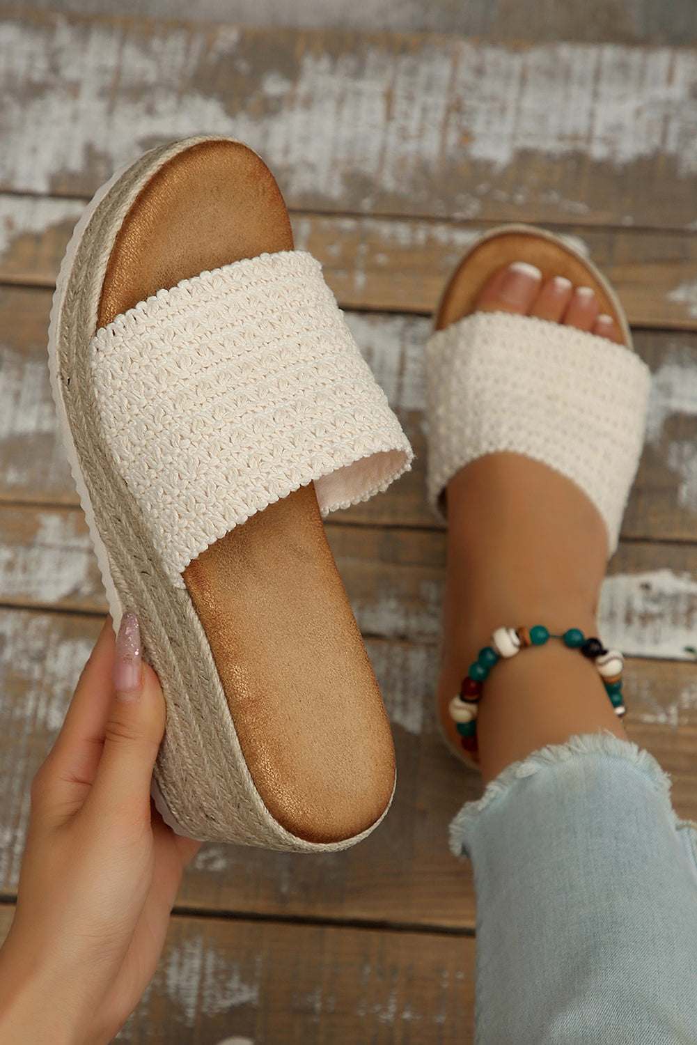 Woven Wide Band Platform Slippers