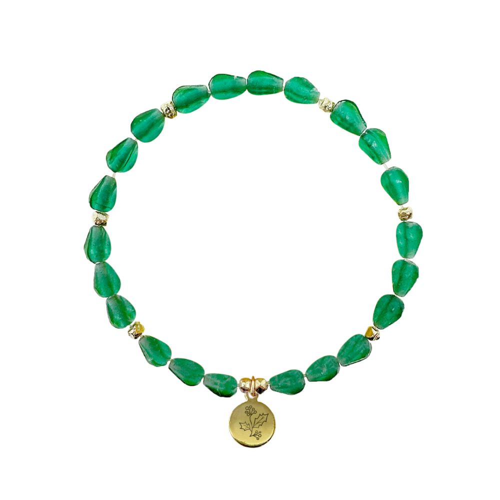 Birth Month Flower Glass Bead Bracelet