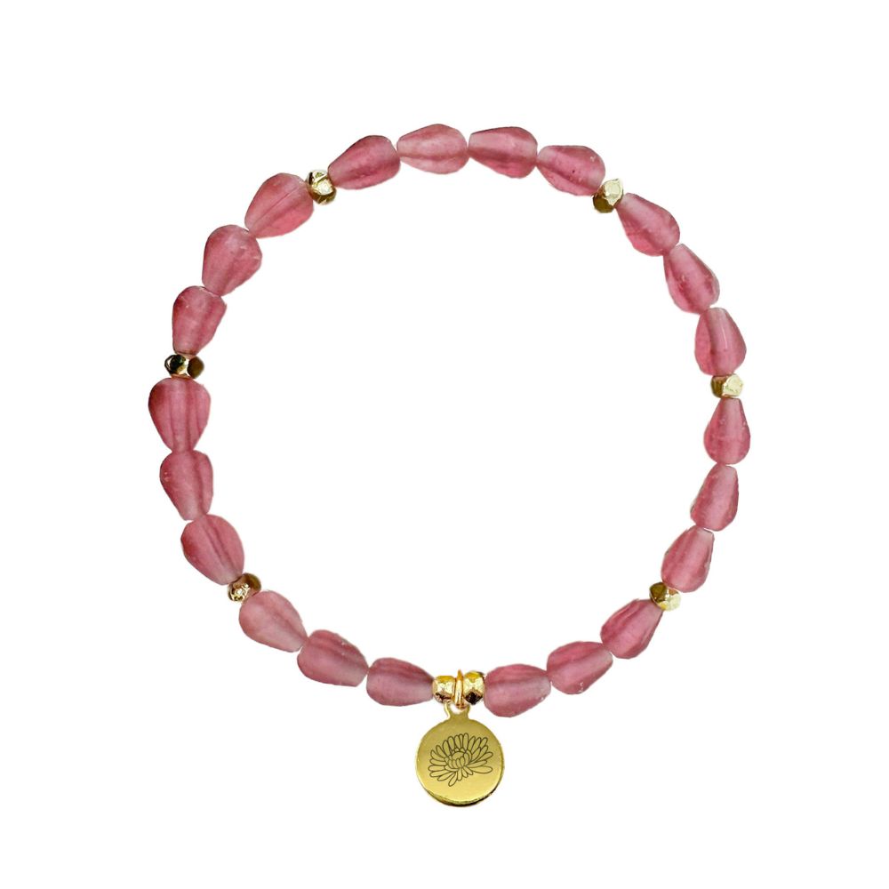 Birth Month Flower Glass Bead Bracelet