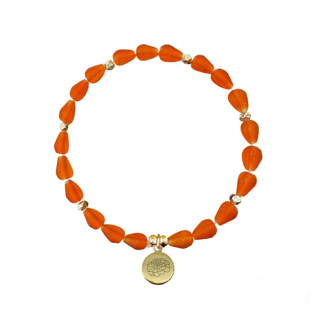 Birth Month Flower Glass Bead Bracelet