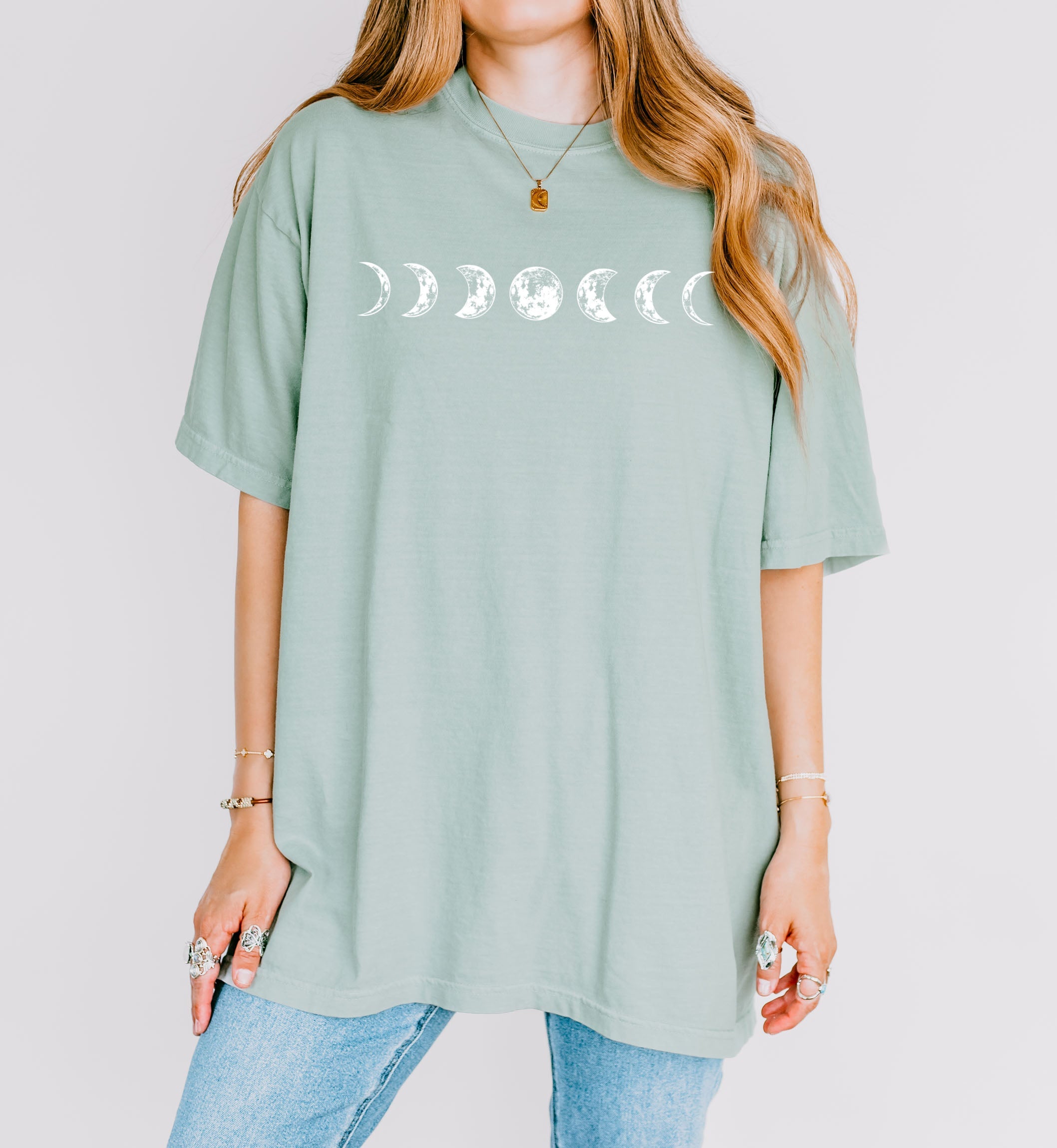 Moon Phase Nature Summer Vacation Camping Garment Dyed T Shirt