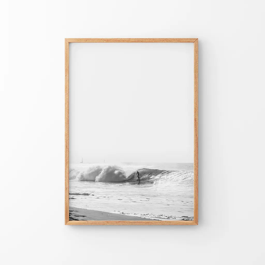Black White Boho Tropical Wall Decor. Surfer, Waves