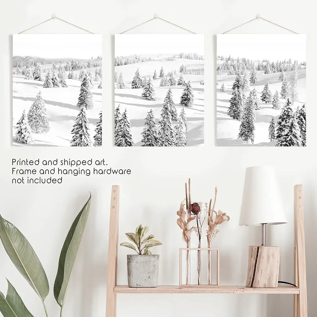 3 Piece Black White Nordic Winter Forest Wall Art Set