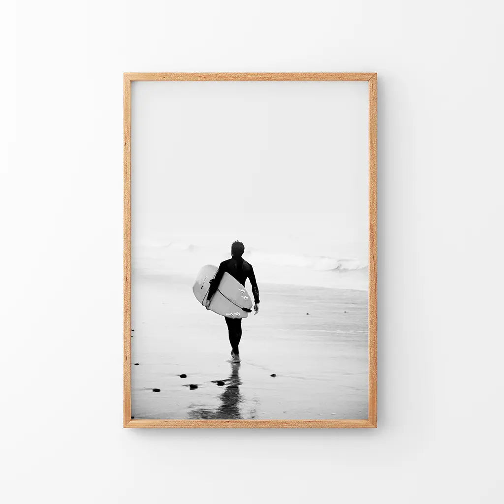 Black White Modern Surfer Photo. Coastal Style Print