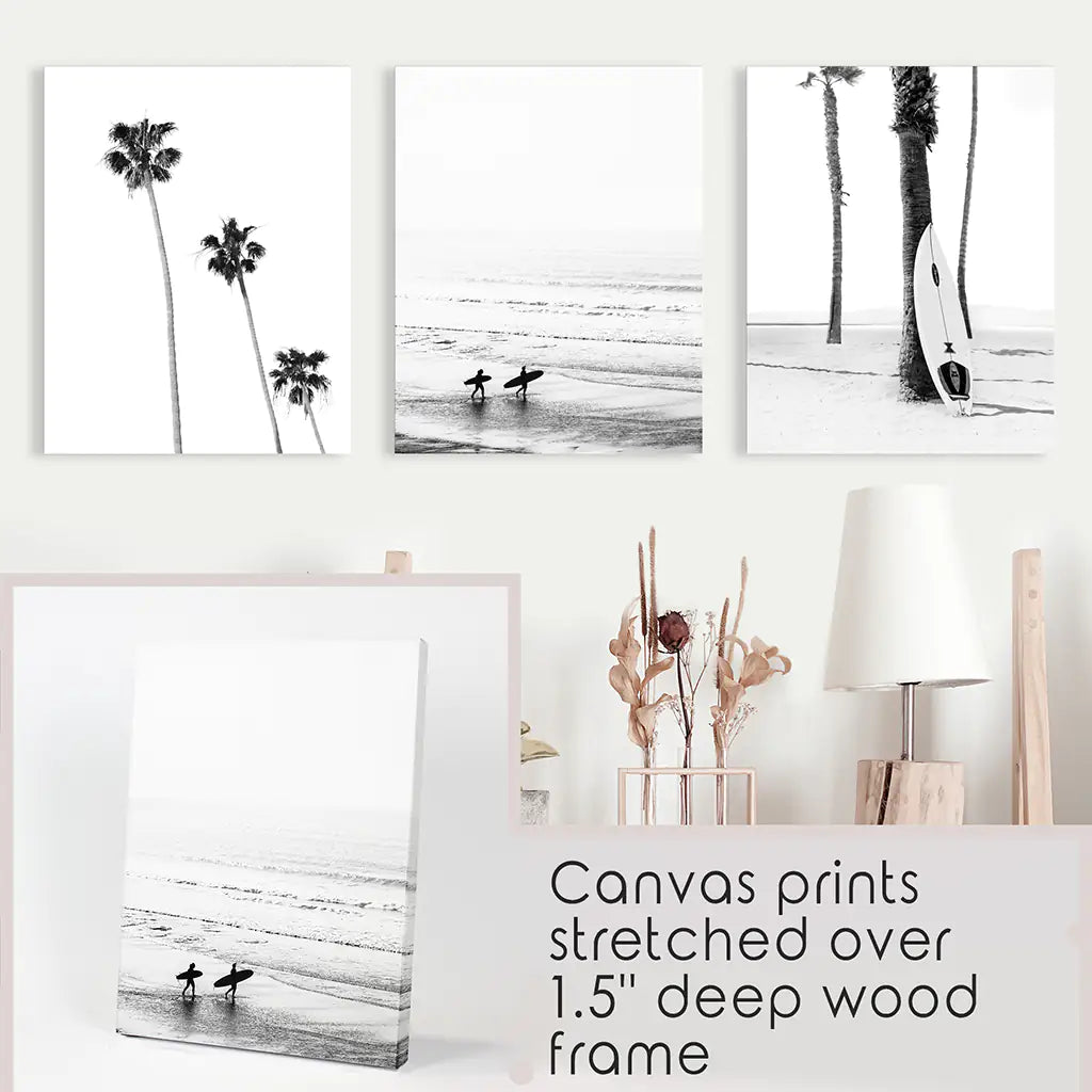 Modern Black White Ocean Surfing Wall Art Set