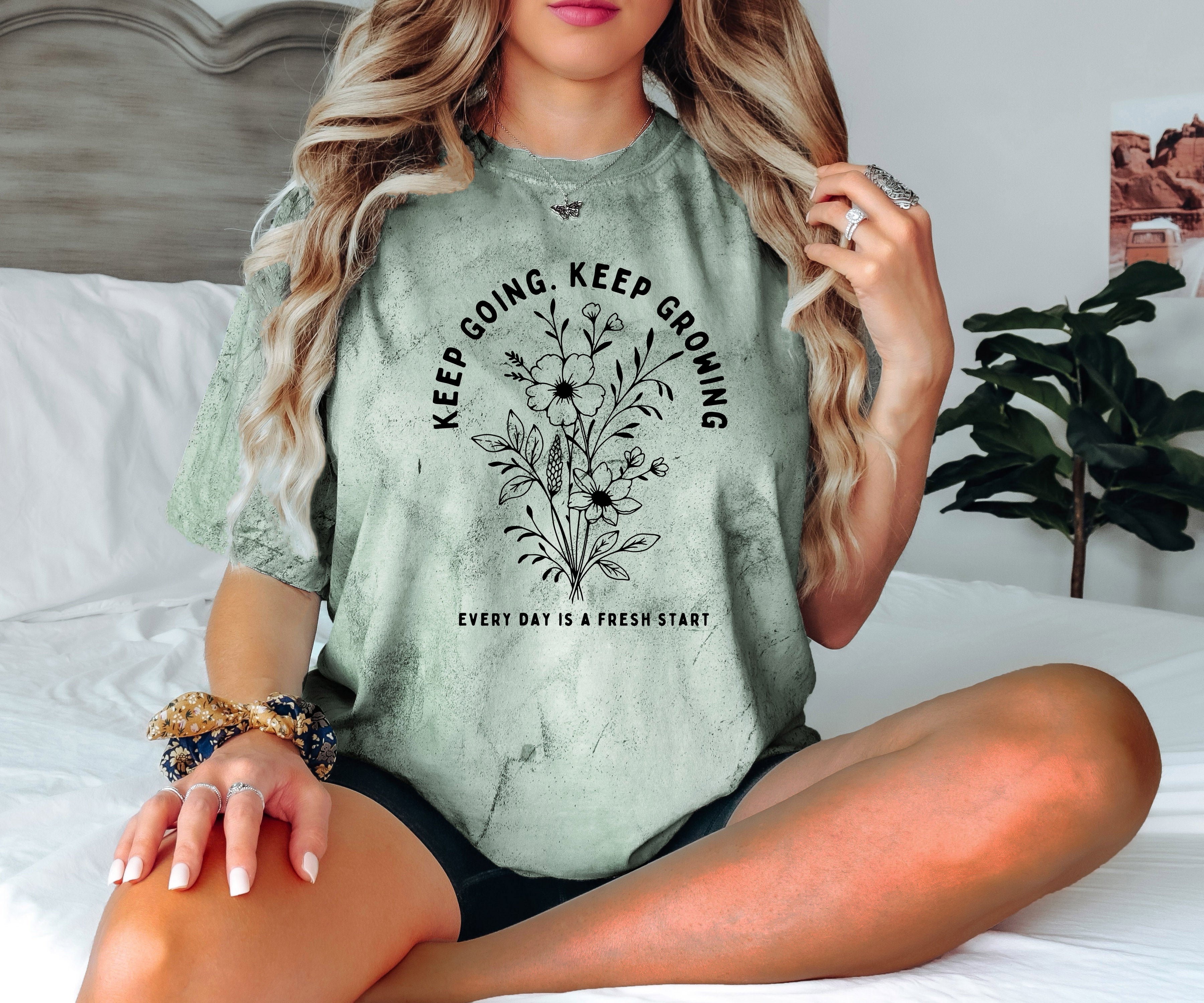 Keep growing Inspirational Christian Botanical Plant Nature Garment Dyed T Shirt