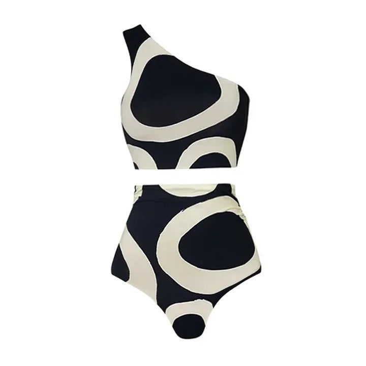Colorblock One-Shoulder Bikini For Women, High Waist, Miami Beach, BYMANYC New York.
