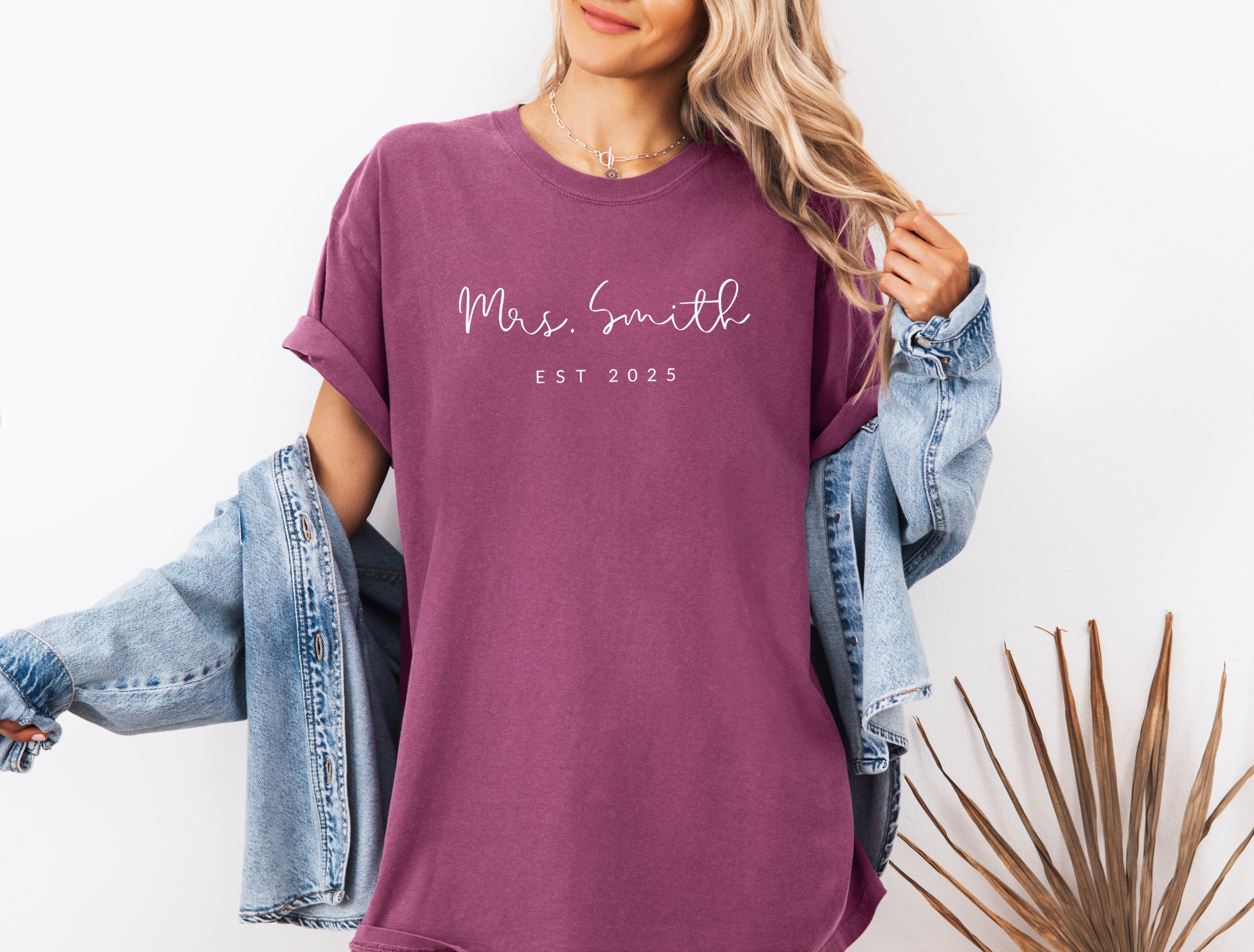 Mrs Custom Personalization name Honeymoon Comfort Colors Garment Dyed T Shirt