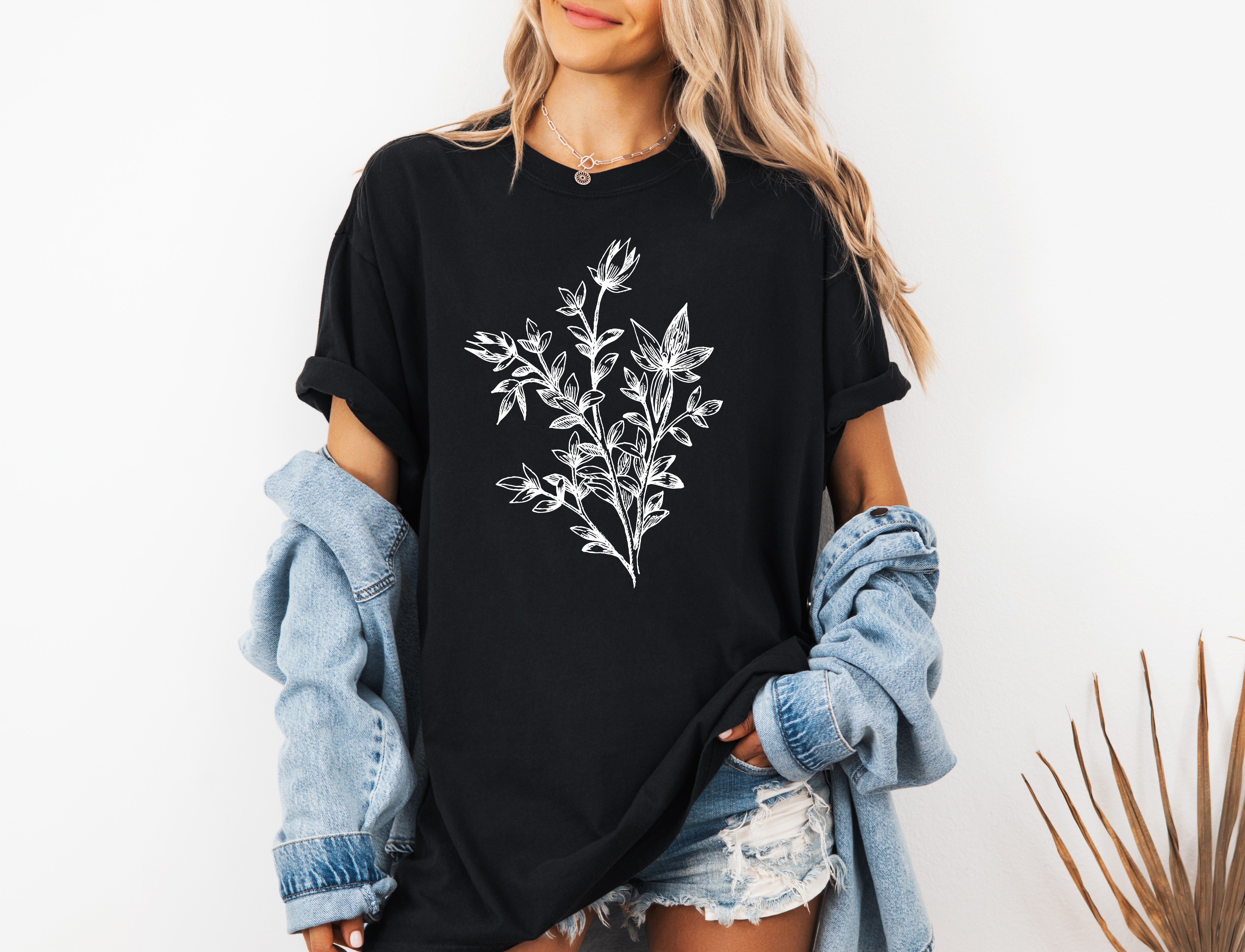 Botanical Plant Nature Garment Dyed T Shirt