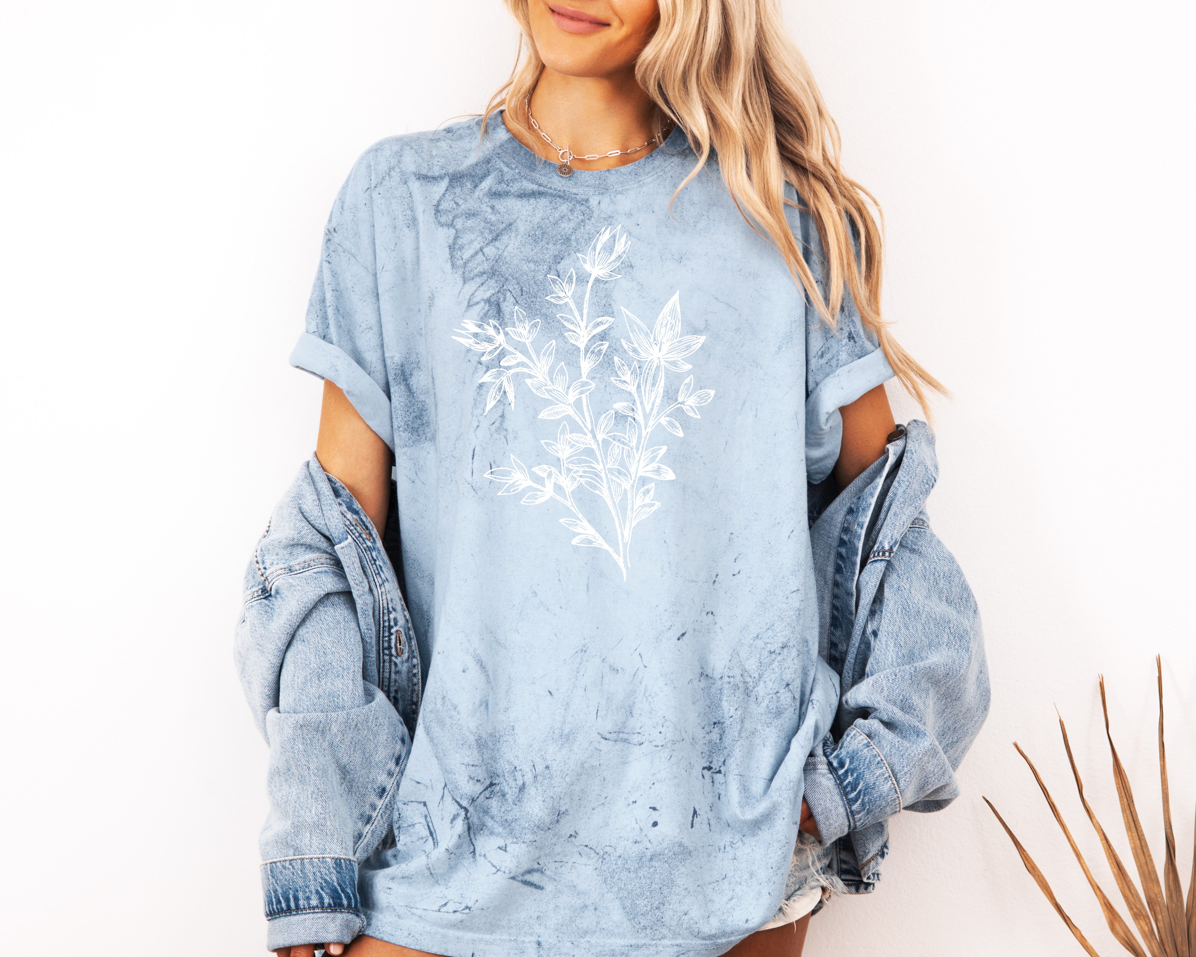 Botanical Plant Nature Garment Dyed T Shirt