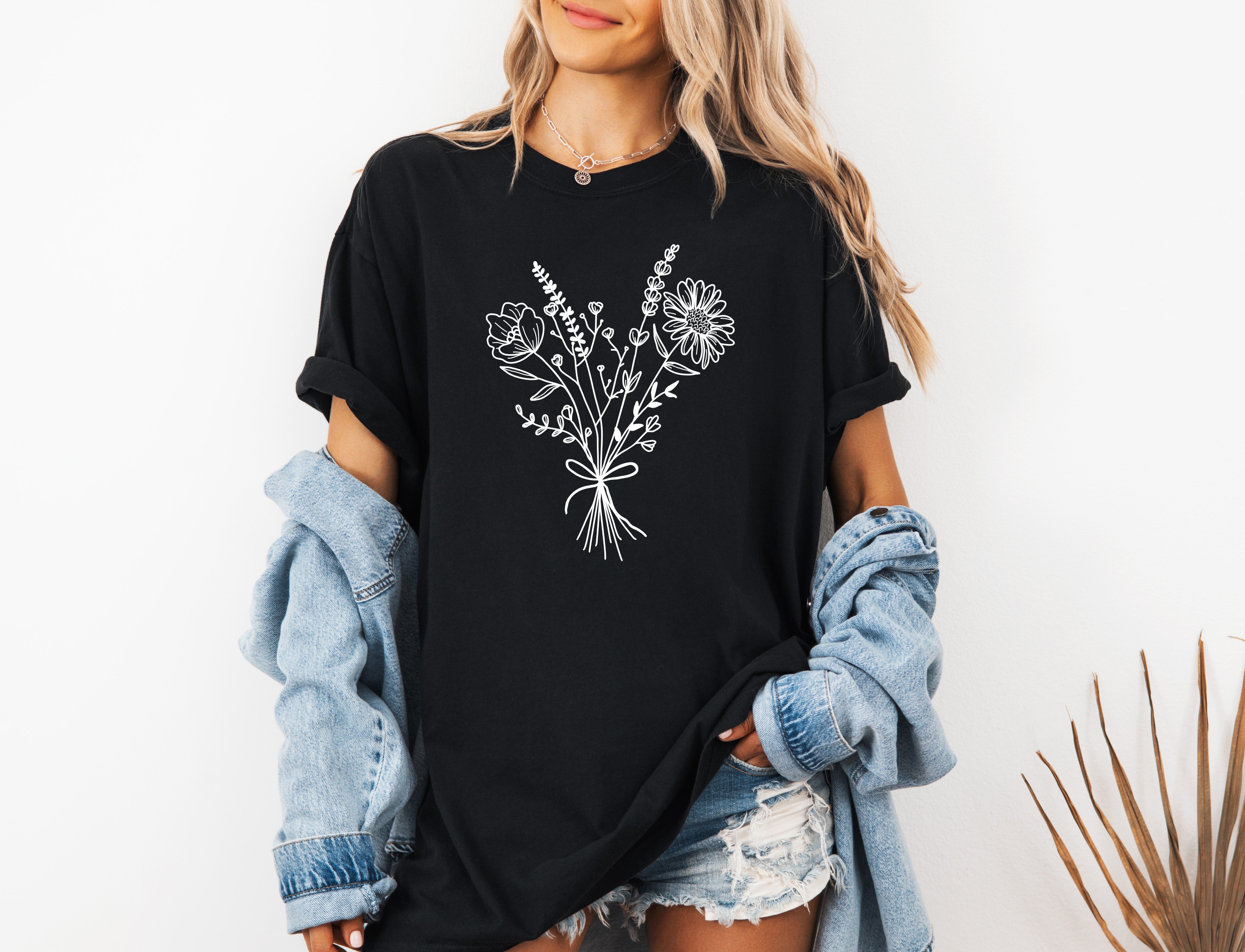 Botanical Bouquet Wildflowers Plant Nature Garment Dyed T Shirt