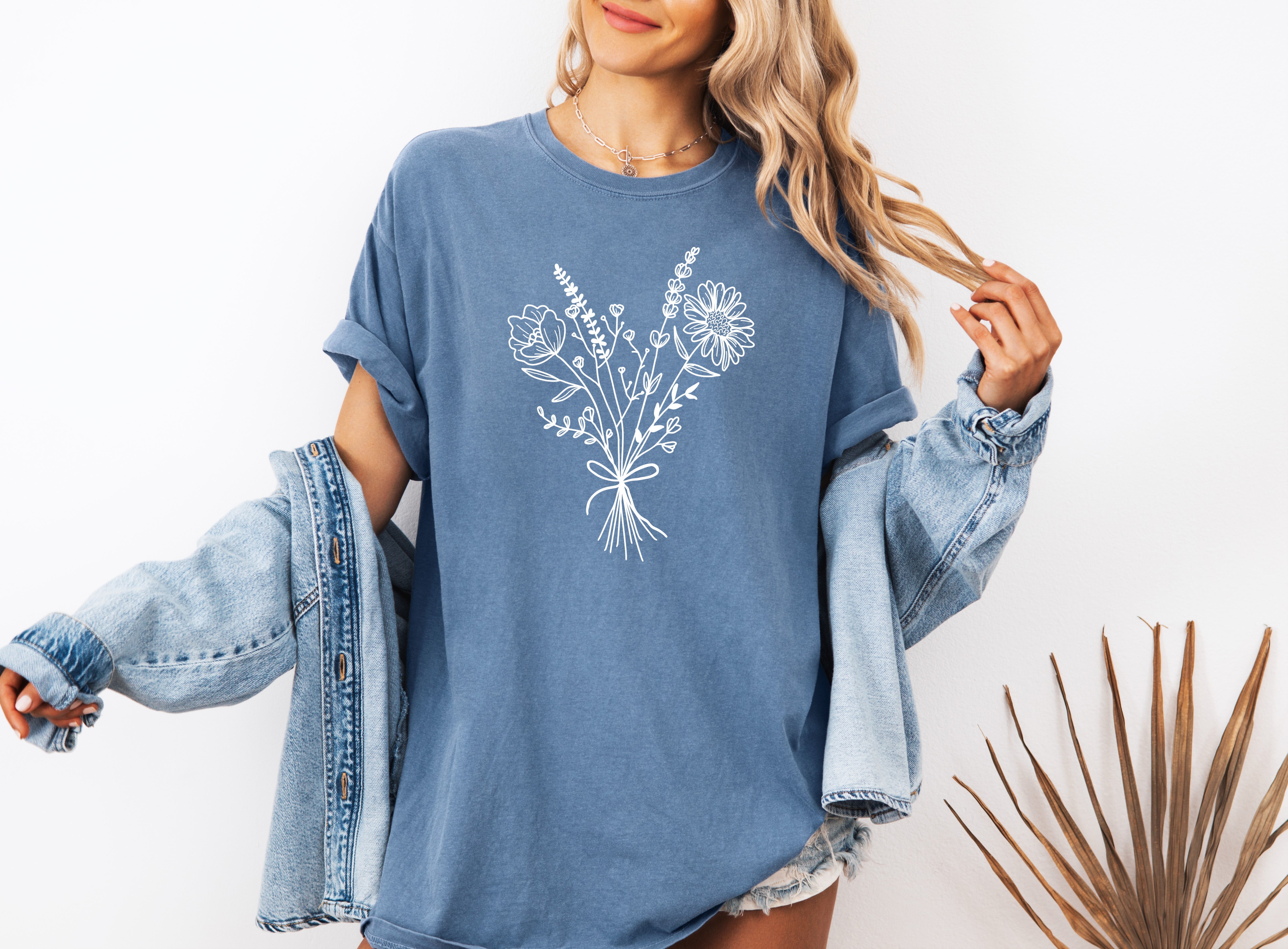 Botanical Bouquet Wildflowers Plant Nature Garment Dyed T Shirt